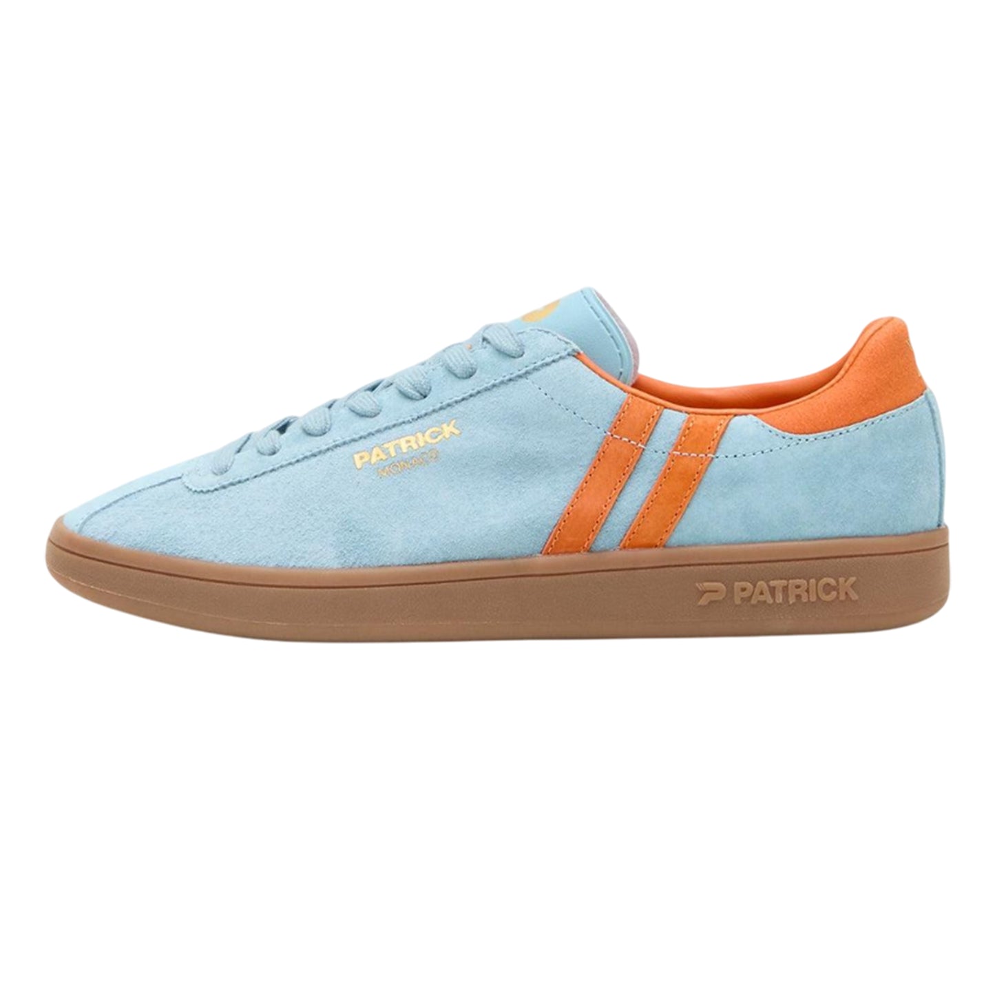 Light Blue-Orange - Side - Patrick Mens Monaco Suede Cupsole Trainers