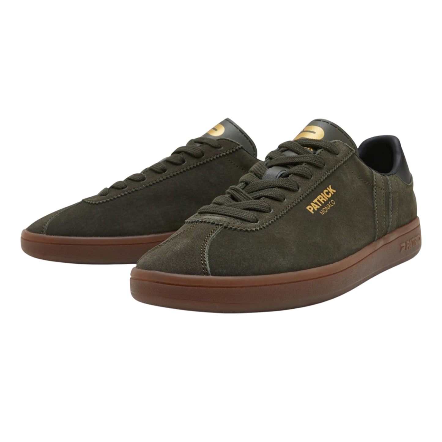 Olive-Black - Front - Patrick Mens Monaco Suede Cupsole Trainers