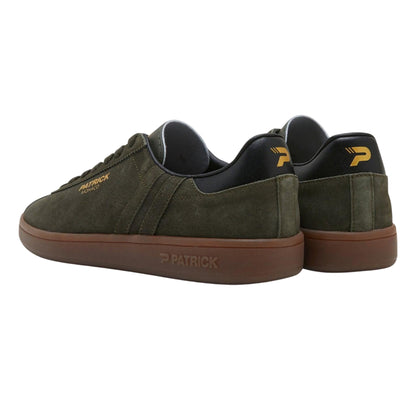 Olive-Black - Back - Patrick Mens Monaco Suede Cupsole Trainers