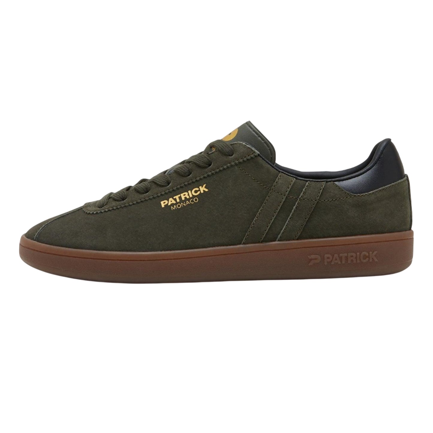 Olive-Black - Side - Patrick Mens Monaco Suede Cupsole Trainers