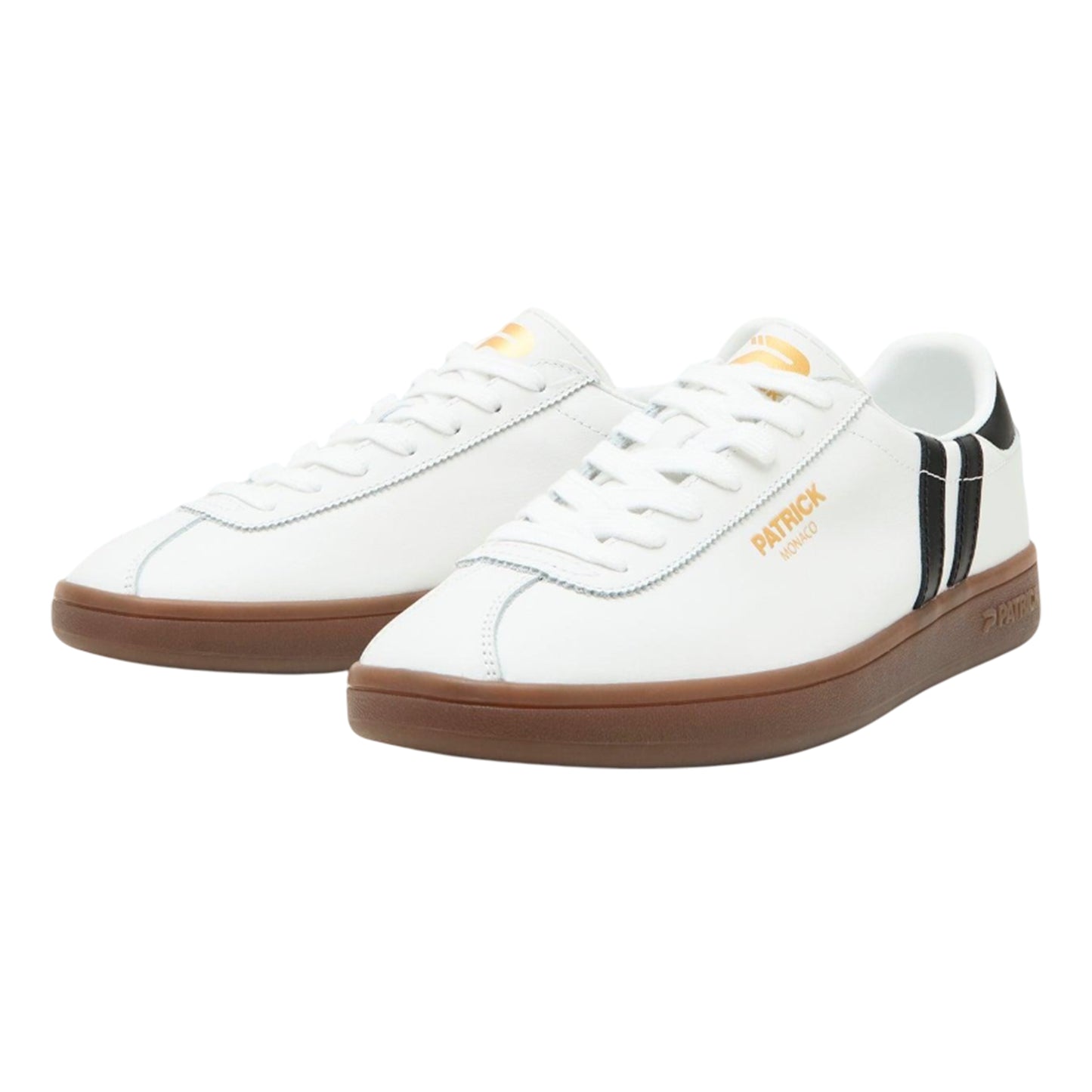 White-Black-Dark Gum - Front - Patrick Mens Monaco Suede Cupsole Trainers