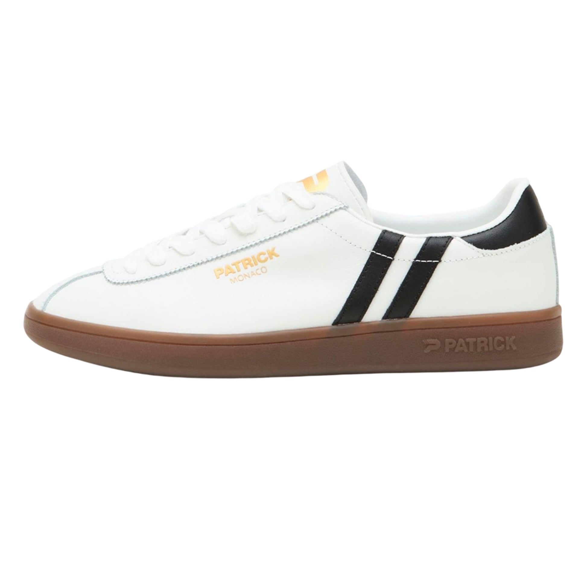 White-Black-Dark Gum - Side - Patrick Mens Monaco Suede Cupsole Trainers