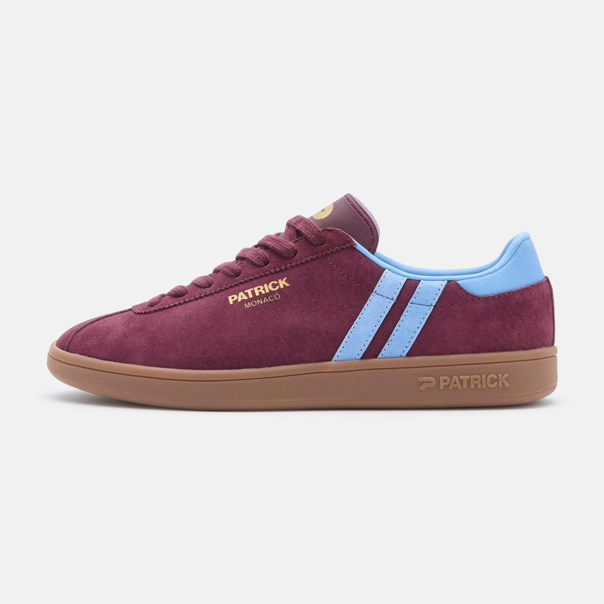 Burgundy-Sky Blue - Front - Patrick Mens Monaco Suede Cupsole Trainers