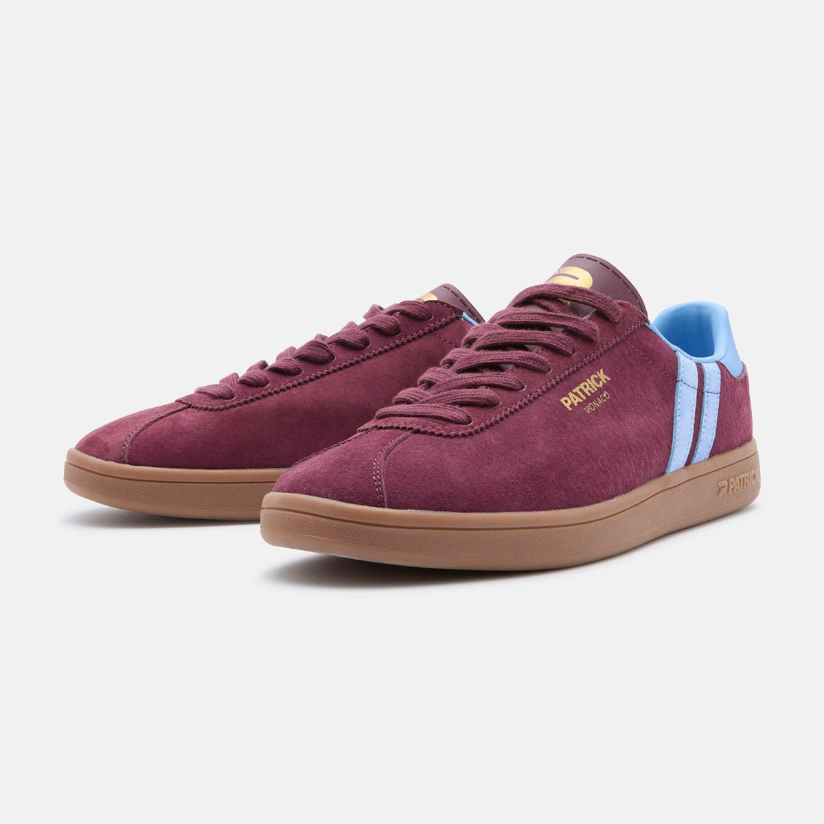 Burgundy-Sky Blue - Back - Patrick Mens Monaco Suede Cupsole Trainers