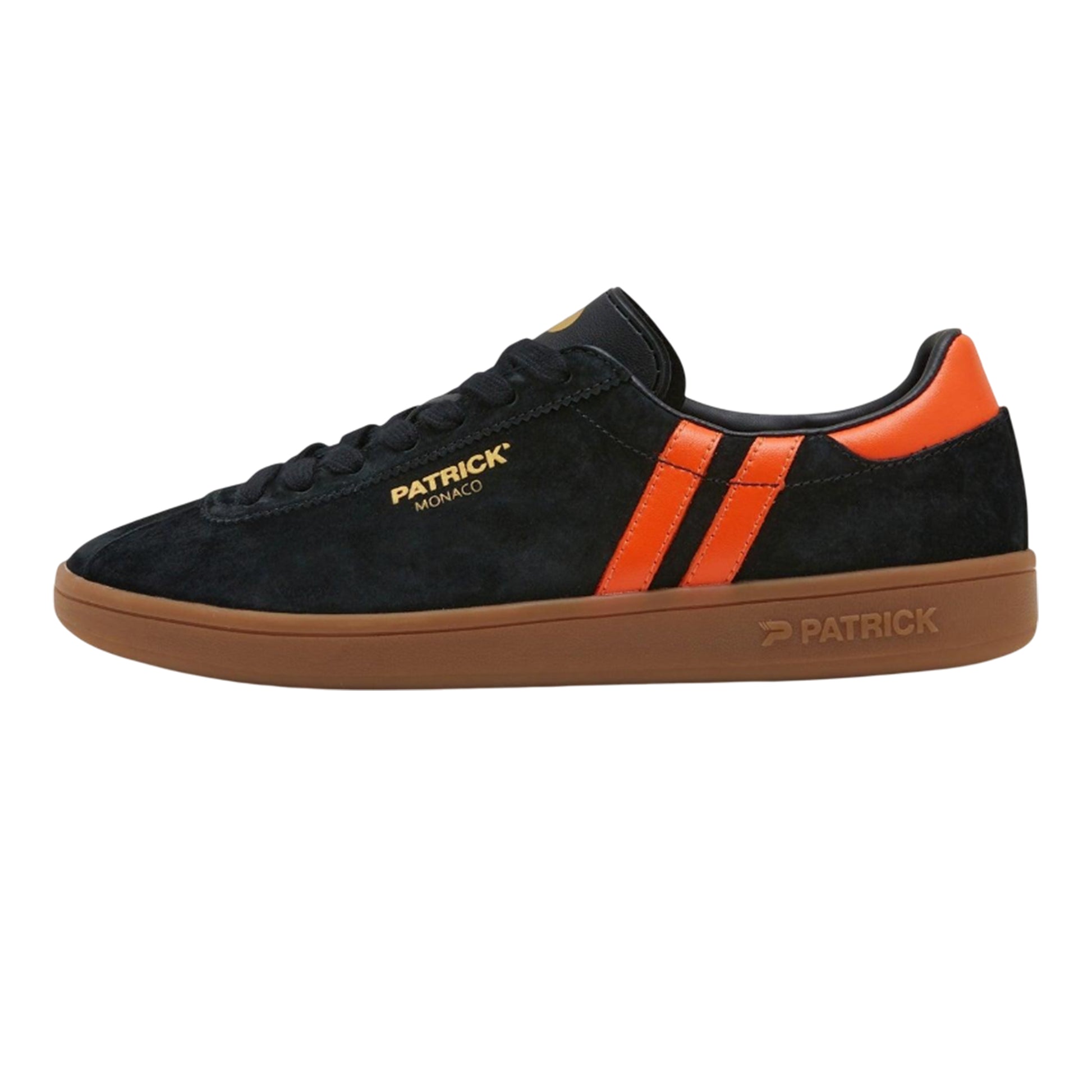 Black-Orange - Side - Patrick Mens Monaco Suede Cupsole Trainers