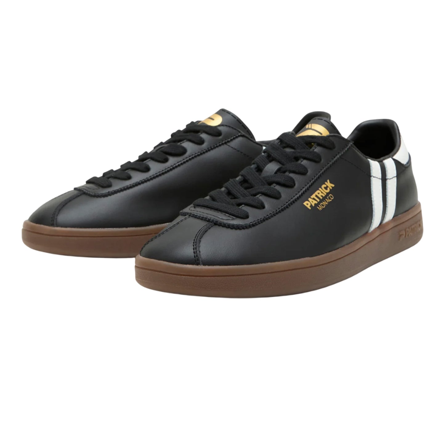 Black-White-Dark Gum - Front - Patrick Mens Monaco Suede Cupsole Trainers