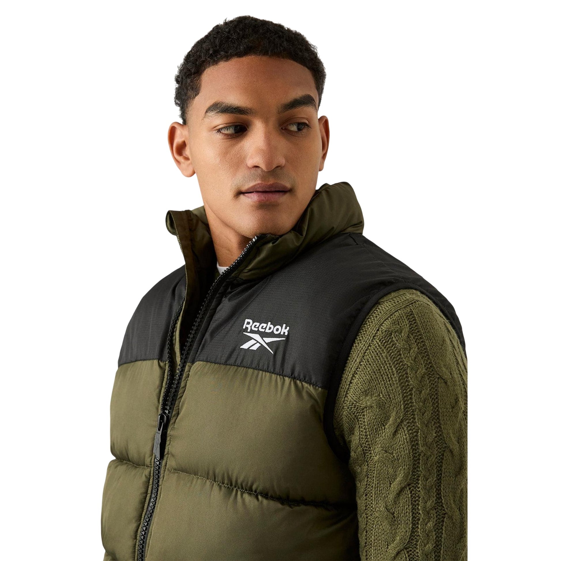 Olive - Side - Reebok Mens Quilted Gilet