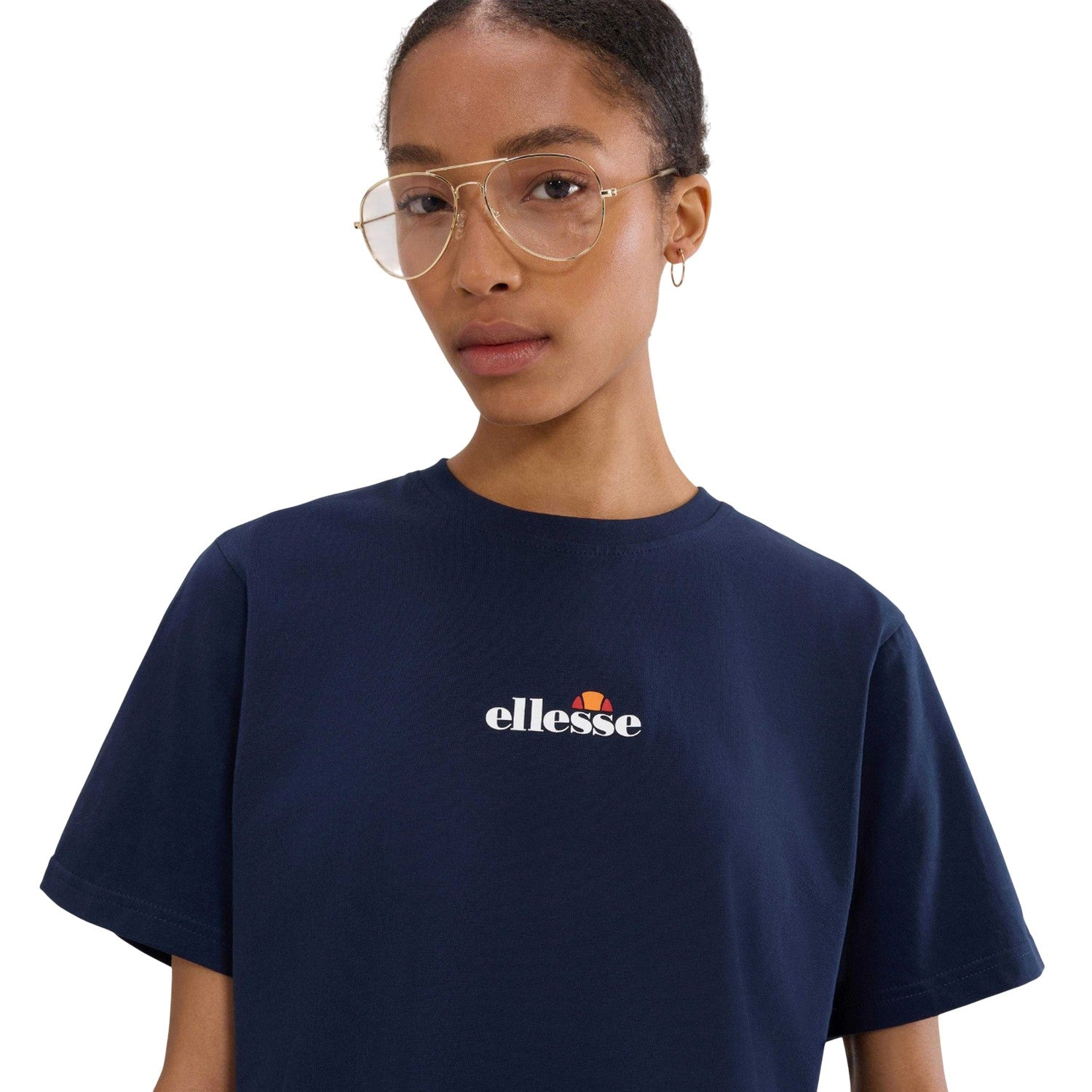 Navy - Side - Ellesse Womens-Ladies Silinto 2 Crop T-Shirt