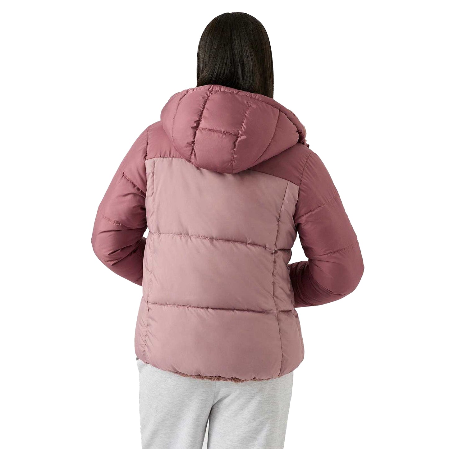 Dusty Rose - Back - Reebok Womens-Ladies Sherpa Reversible Puffer Jacket