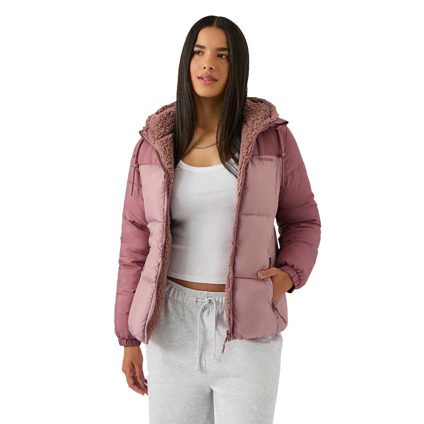 Dusty Rose - Side - Reebok Womens-Ladies Sherpa Reversible Puffer Jacket