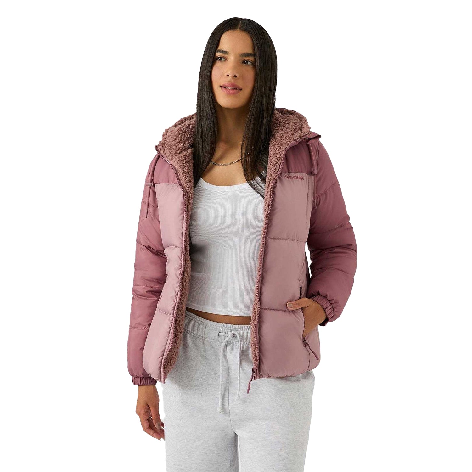 Dusty Rose - Side - Reebok Womens-Ladies Sherpa Reversible Puffer Jacket