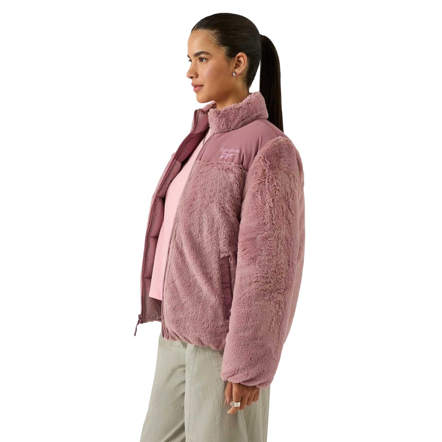 Dusty Rose - Side - Reebok Womens-Ladies Reversible Puffer Jacket