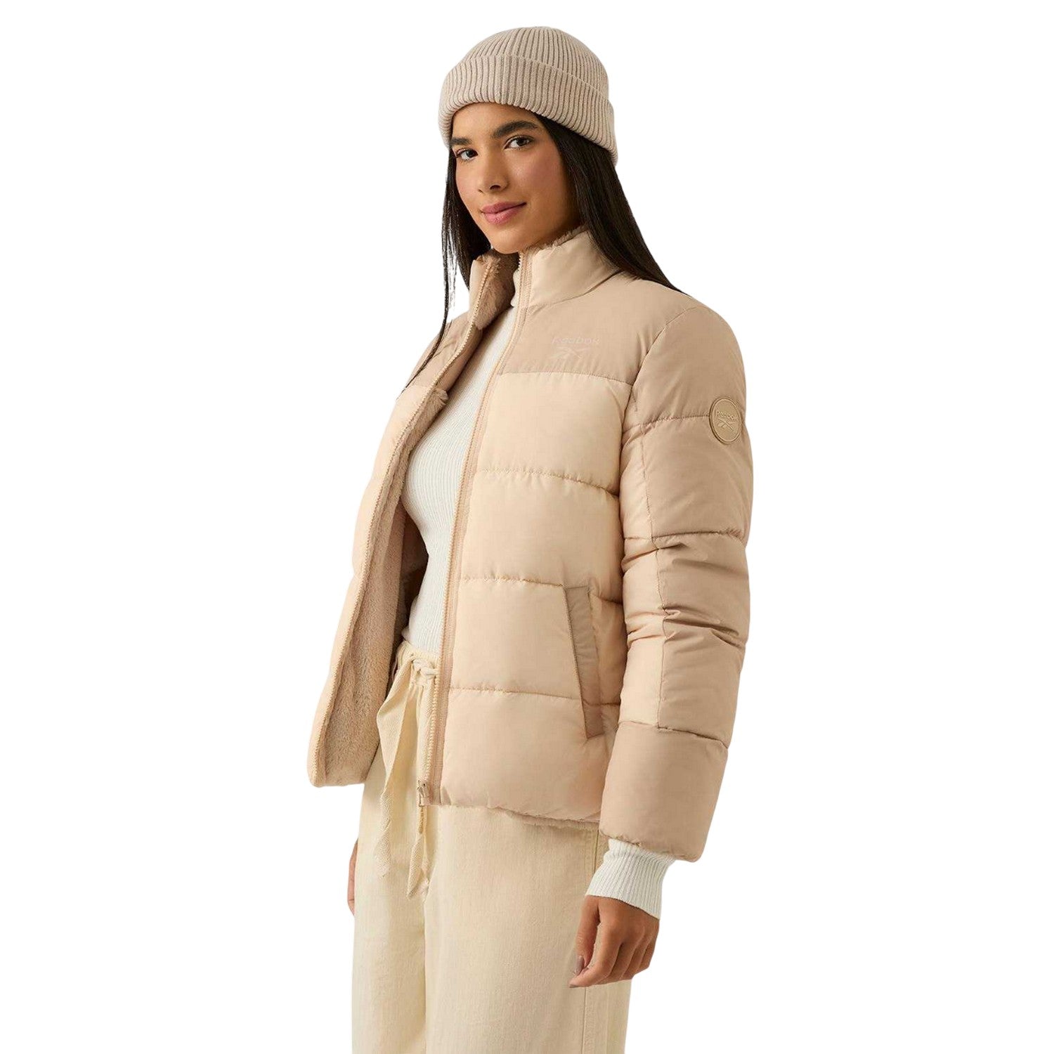 Oatmeal - Side - Reebok Womens-Ladies Reversible Puffer Jacket