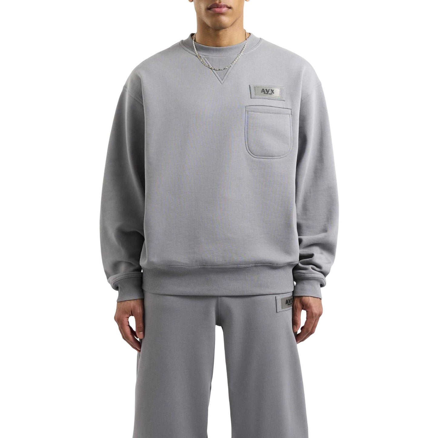 Shadow Grey - Front - AVX Mens Tex Back Print Sweatshirt