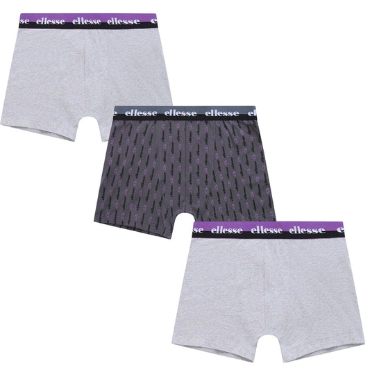 Grey-Black-Purple - Front - Ellesse Mens Muxel788 Boxer Shorts (Pack of 3)