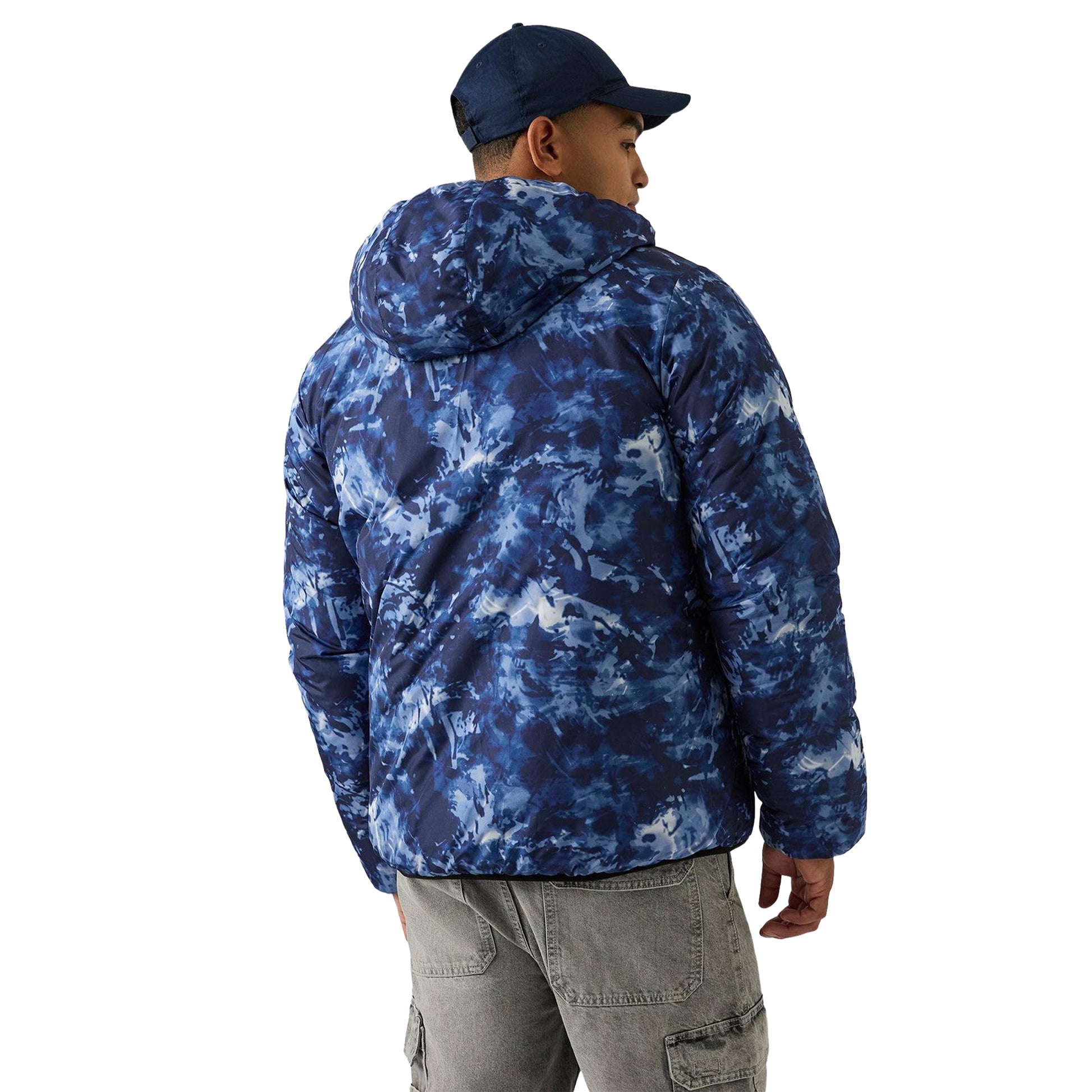 Blue - Pack Shot - Reebok Mens Colour Block Reversible Puffer Jacket