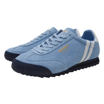 Sky Blue-White-Navy - Front - Patrick Mens Dijon Leather Trainers