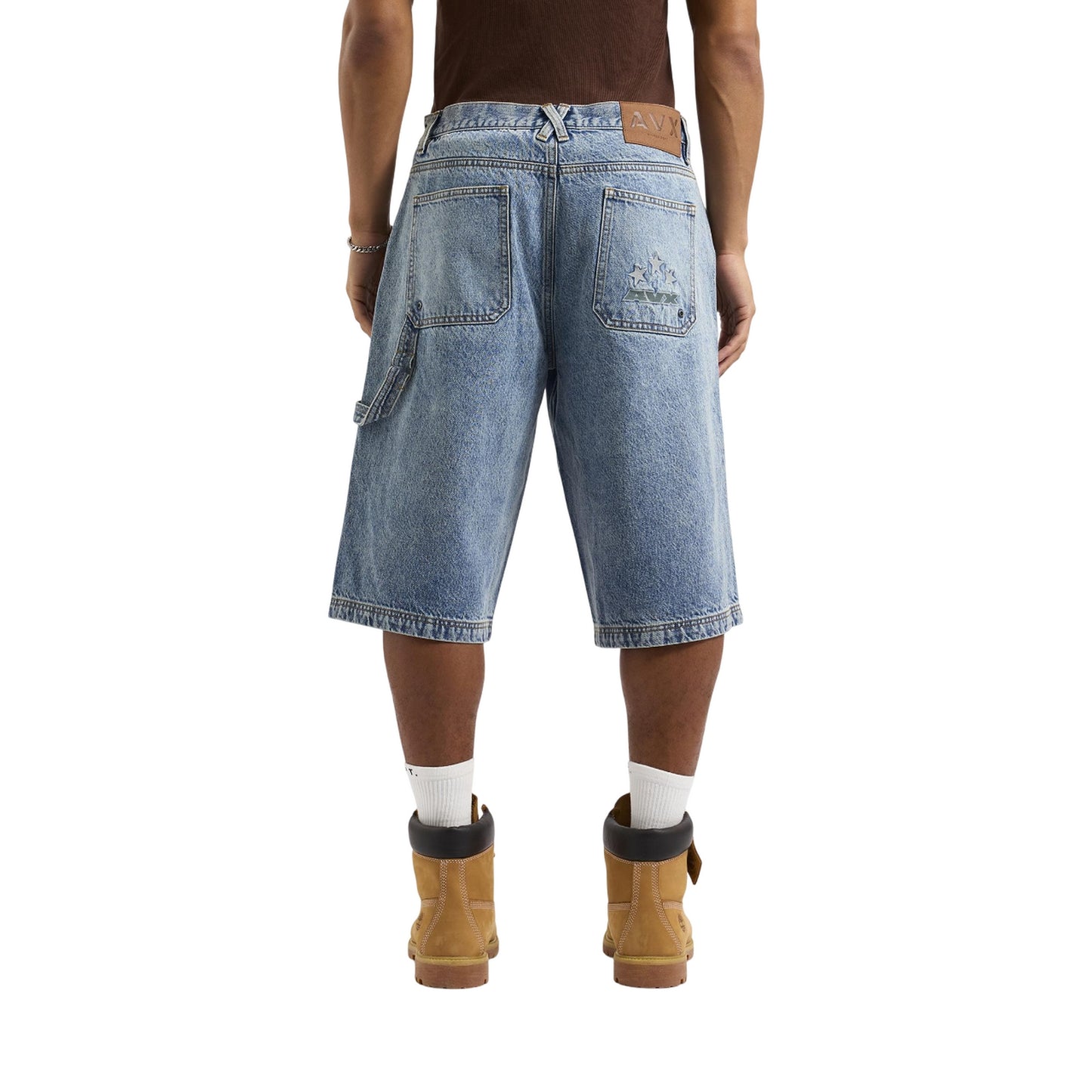 Mid Denim - Back - AVX Mens Dam Denim Leather Patch Shorts