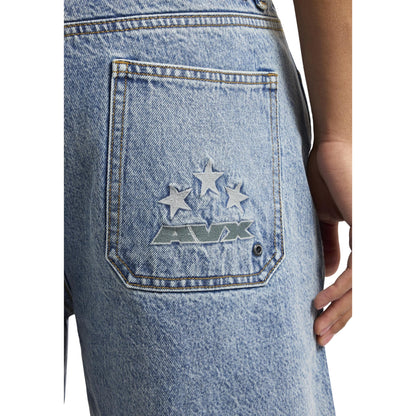 Mid Denim - Side - AVX Mens Dam Denim Leather Patch Shorts