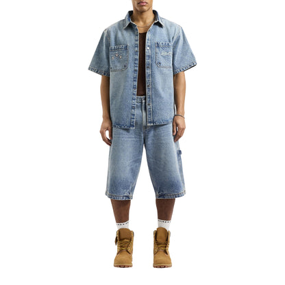 Mid Denim - Lifestyle - AVX Mens Dam Denim Leather Patch Shorts