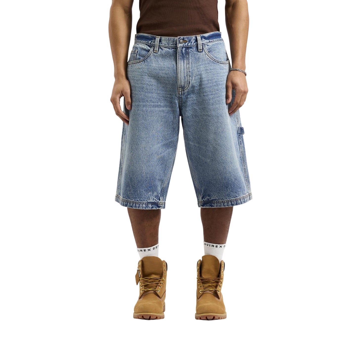 Mid Denim - Front - AVX Mens Dam Denim Leather Patch Shorts