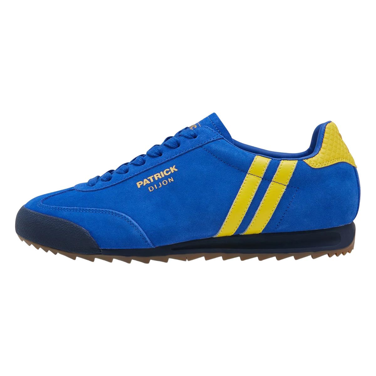 Royal Blue-Yellow-Navy - Side - Patrick Mens Dijon Suede Running Trainers
