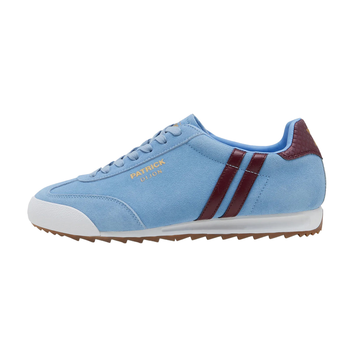 Sky Blue-Burgundy-White - Side - Patrick Mens Dijon Suede Running Trainers