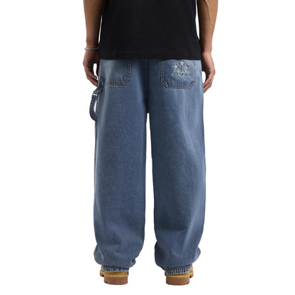 Mid Denim - Back - AVX Mens Mitch Denim Leather Patch Trousers