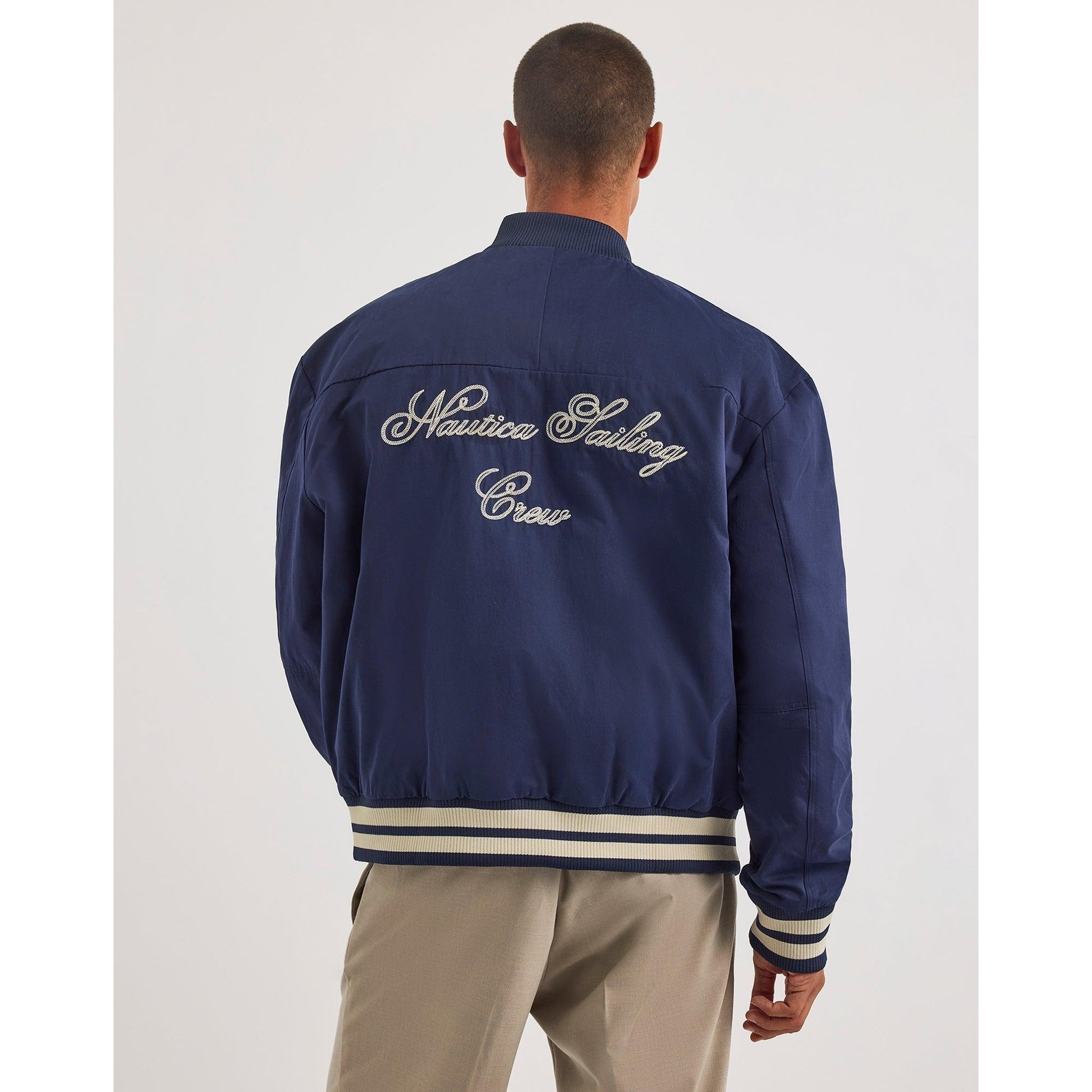 Dark Navy - Back - Nautica Mens Dreman Letterman Jacket