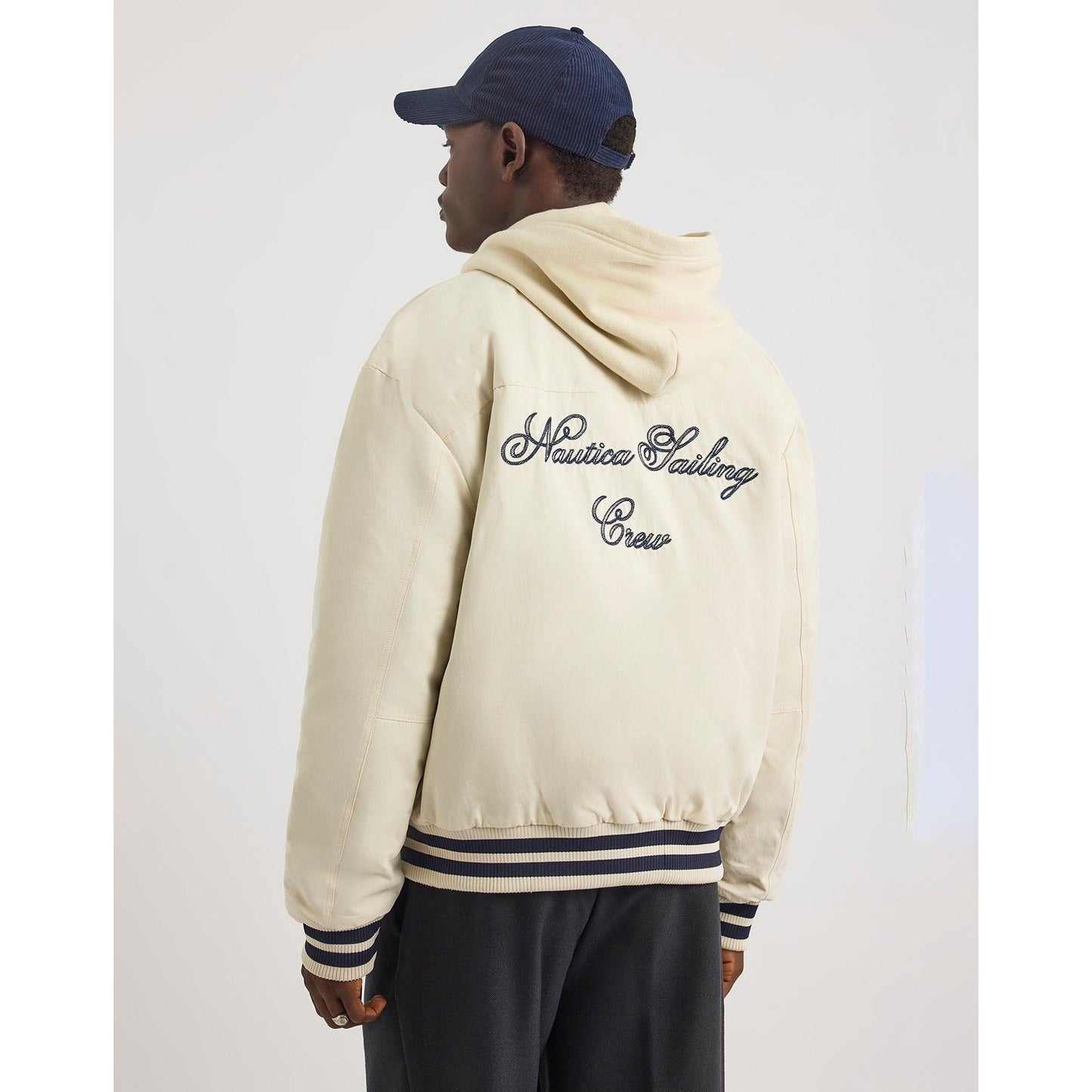 Ivory - Back - Nautica Mens Dreman Letterman Jacket