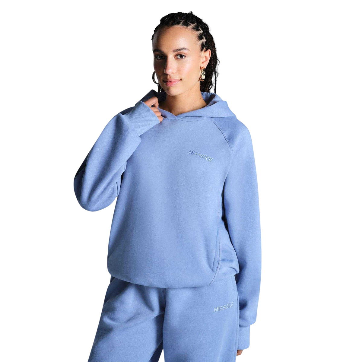 Dusky Blue - Front - Miss Kick Womens-Ladies Medias Pullover Hoodie