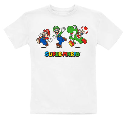 White - Front - Super Mario Childrens-Kids Running T-Shirt
