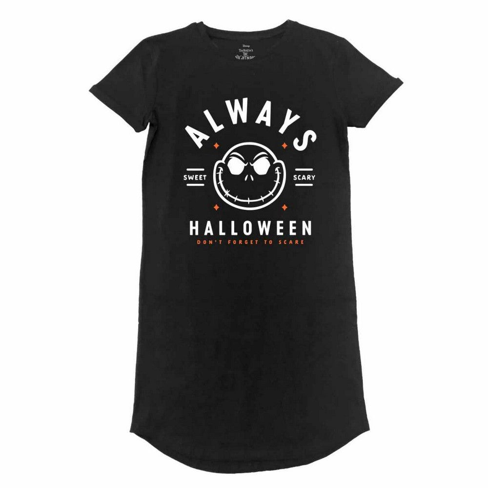 Black - Front - Nightmare Before Christmas Womens-Ladies Always Halloween T-Shirt Dress