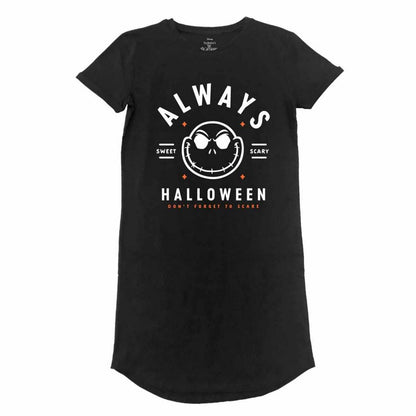 Black - Front - Nightmare Before Christmas Womens-Ladies Always Halloween T-Shirt Dress
