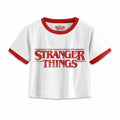 White - Front - Stranger Things Womens-Ladies Distressed Logo Crop T-Shirt