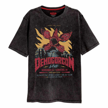Black - Front - Stranger Things Unisex Adult Demogorgon Acid Wash T-Shirt