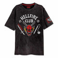 Black - Front - Stranger Things Unisex Adult Hellfire Club Acid Wash T-Shirt