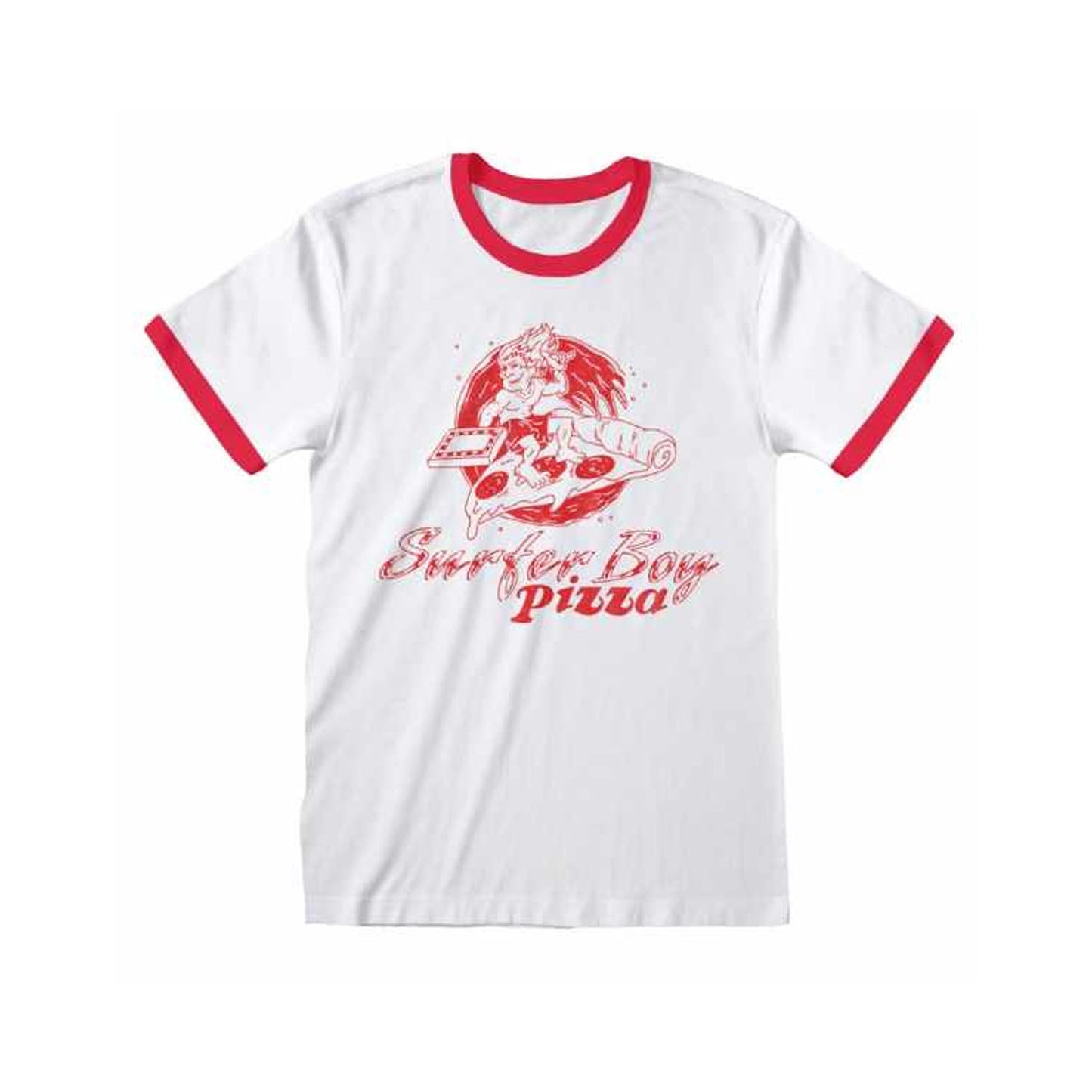White-Red - Front - Stranger Things Unisex Adult Surfer Boy Pizza T-Shirt