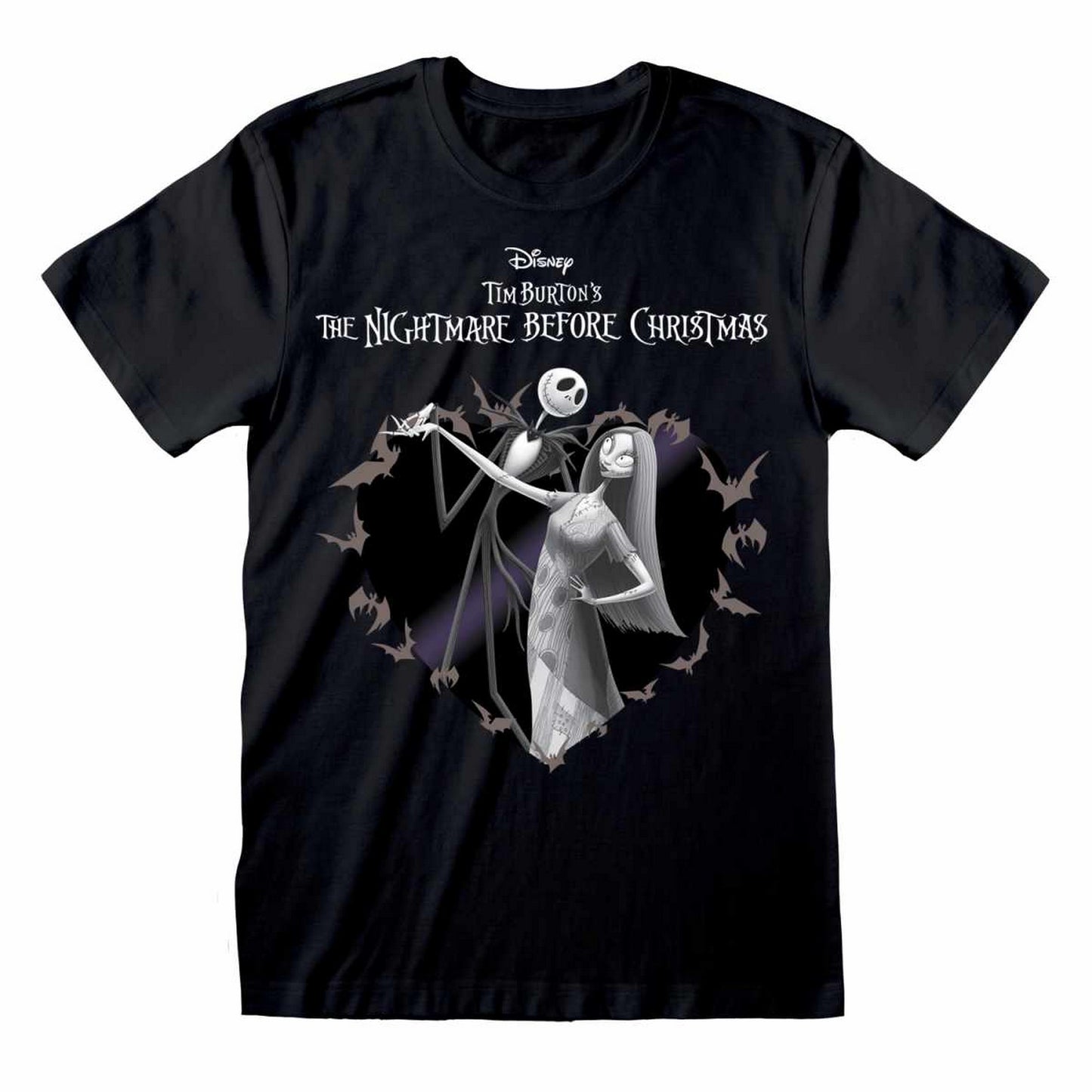 Black - Front - Nightmare Before Christmas Unisex Adult Bat Heart T-Shirt