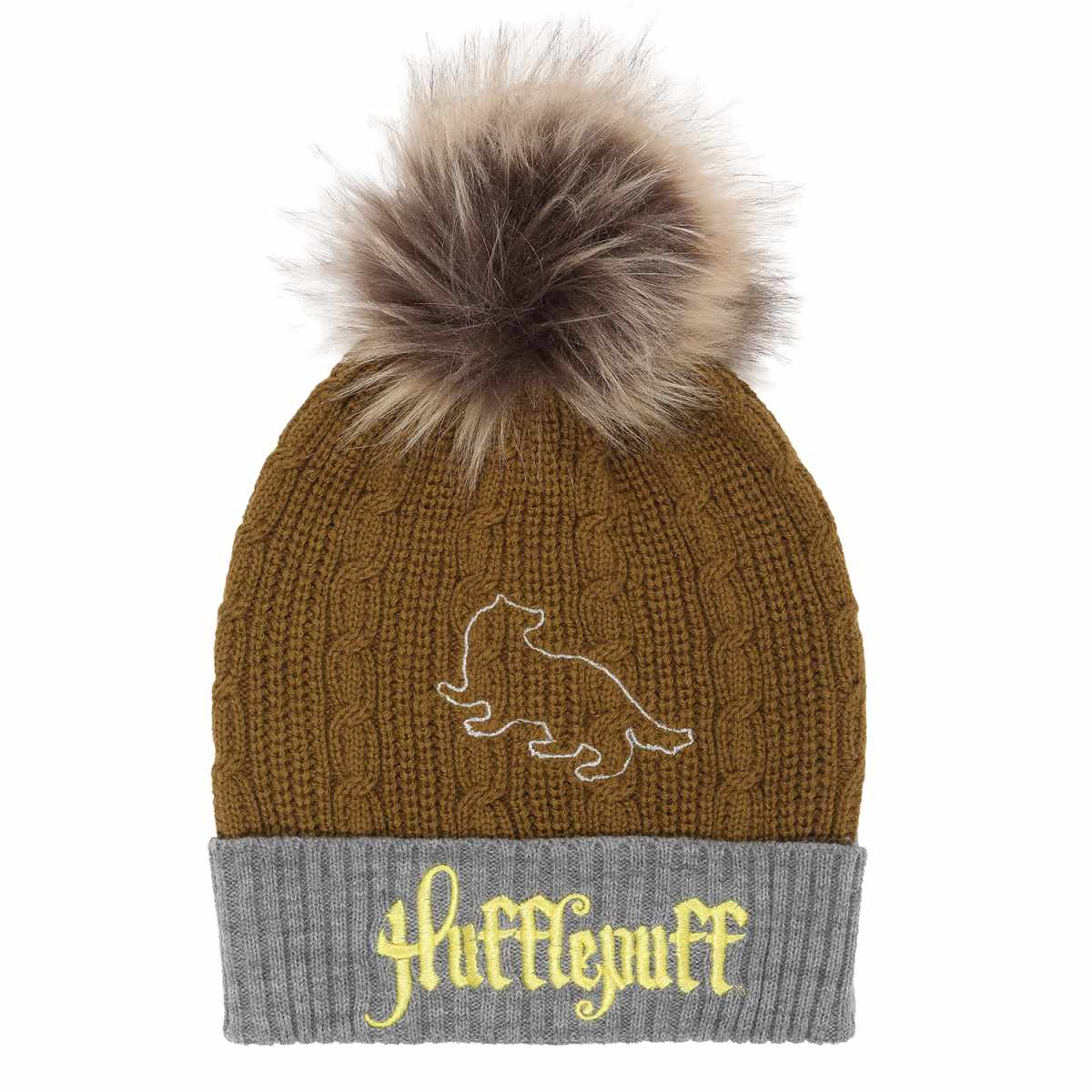 Yellow-Grey - Front - Harry Potter Hufflepuff Pom Pom Beanie