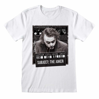 White - Front - Batman: The Dark Knight Unisex Adult The Joker Mugshot T-Shirt