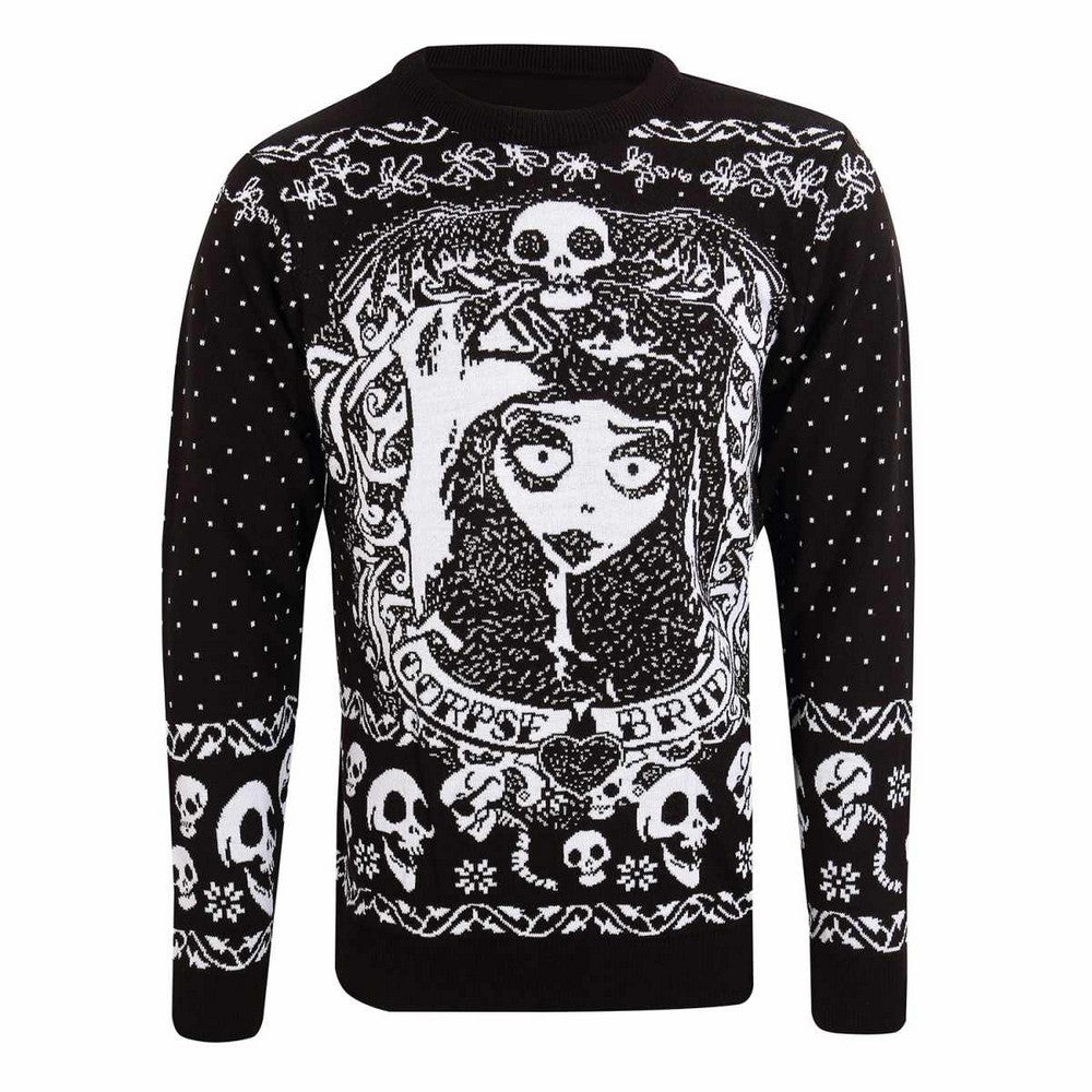Multicoloured - Front - Corpse Bride Unisex Adult Skulls Knitted Sweatshirt