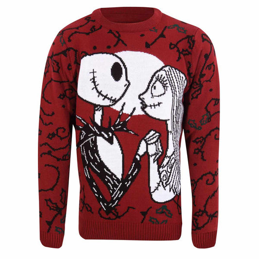 Multicoloured - Front - Nightmare Before Christmas Unisex Adult Jack And Sally Knitted Sweatshirt