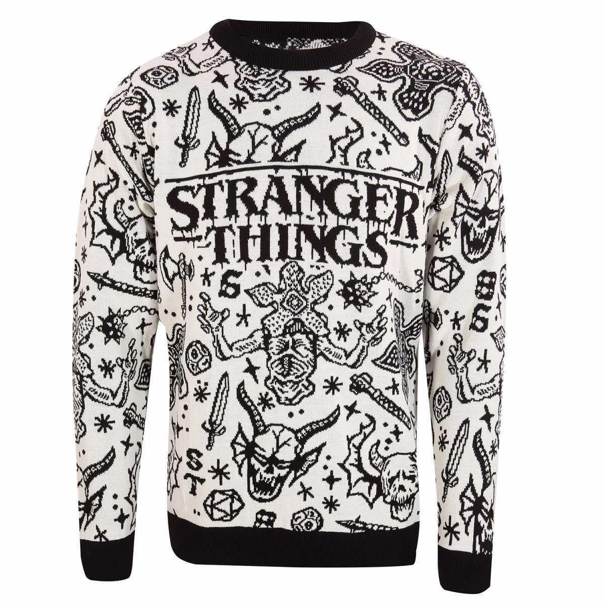 White-Black - Front - Stranger Things Unisex Adult Collage Knitted Sweatshirt