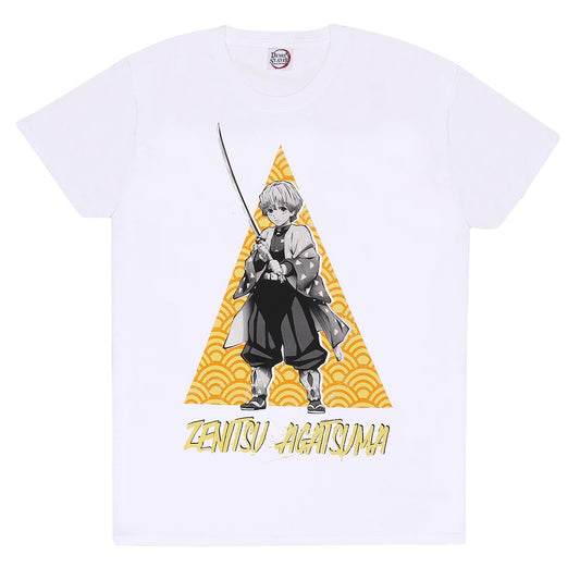 White - Front - Demon Slayer Unisex Adult Zenitsu Agatsuma Triangle T-Shirt