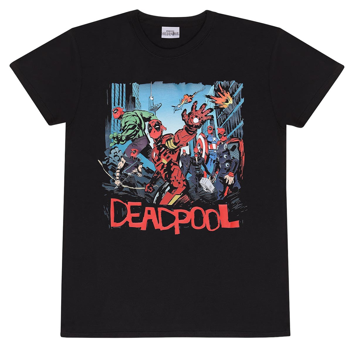 Black - Front - Deadpool & Wolverine Unisex Adult Avengers Spoof T-Shirt