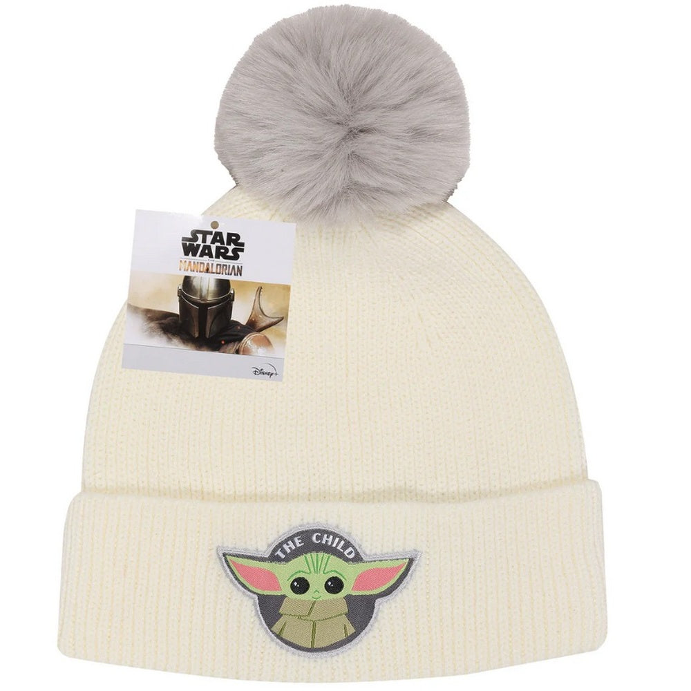 Cream - Back - Star Wars Mandalorian Unisex Adult The Child Badge Pom Pom Beanie