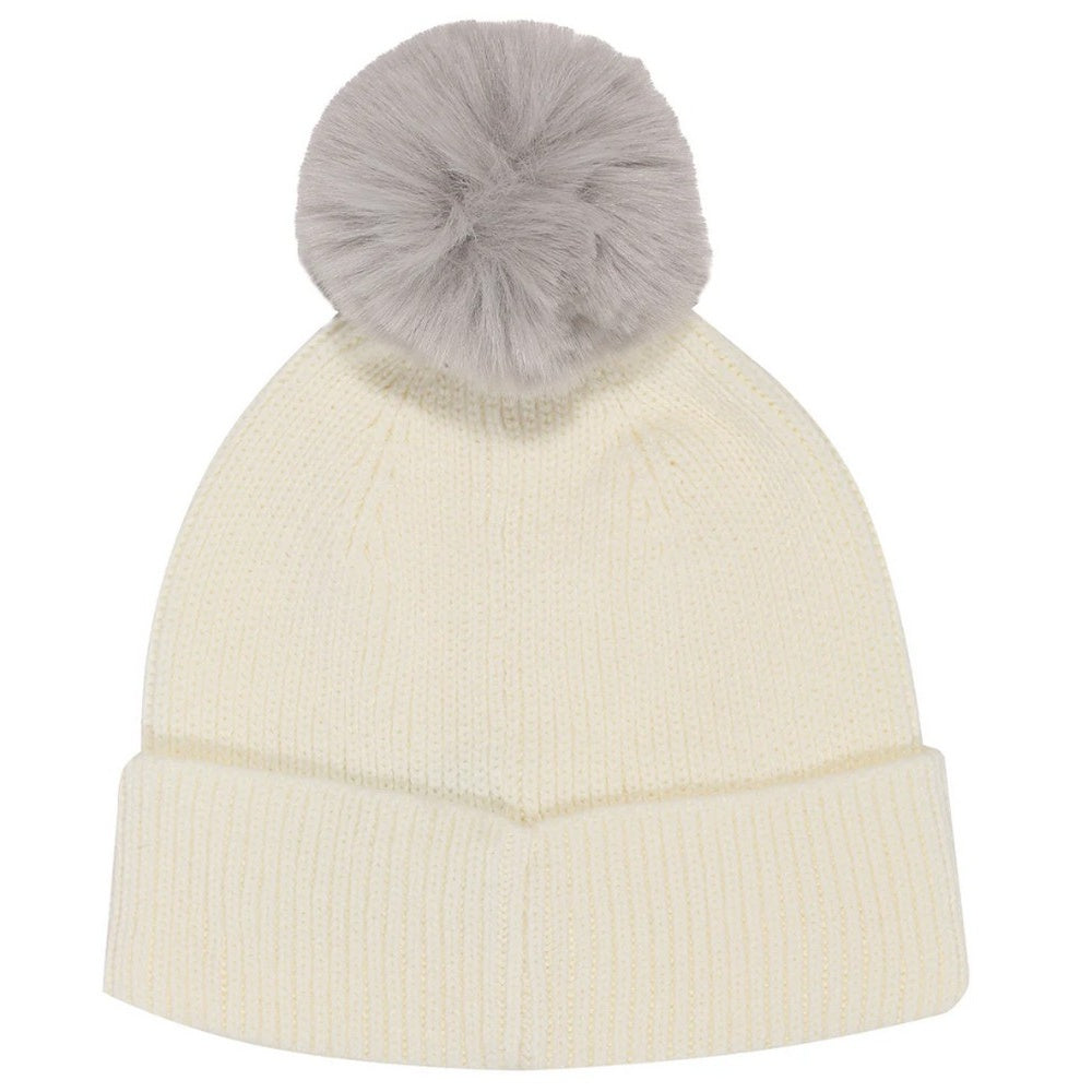 Cream - Side - Star Wars Mandalorian Unisex Adult The Child Badge Pom Pom Beanie