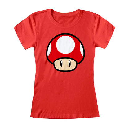 Red - Front - Super Mario Womens-Ladies Power Up Mushroom Fitted T-Shirt