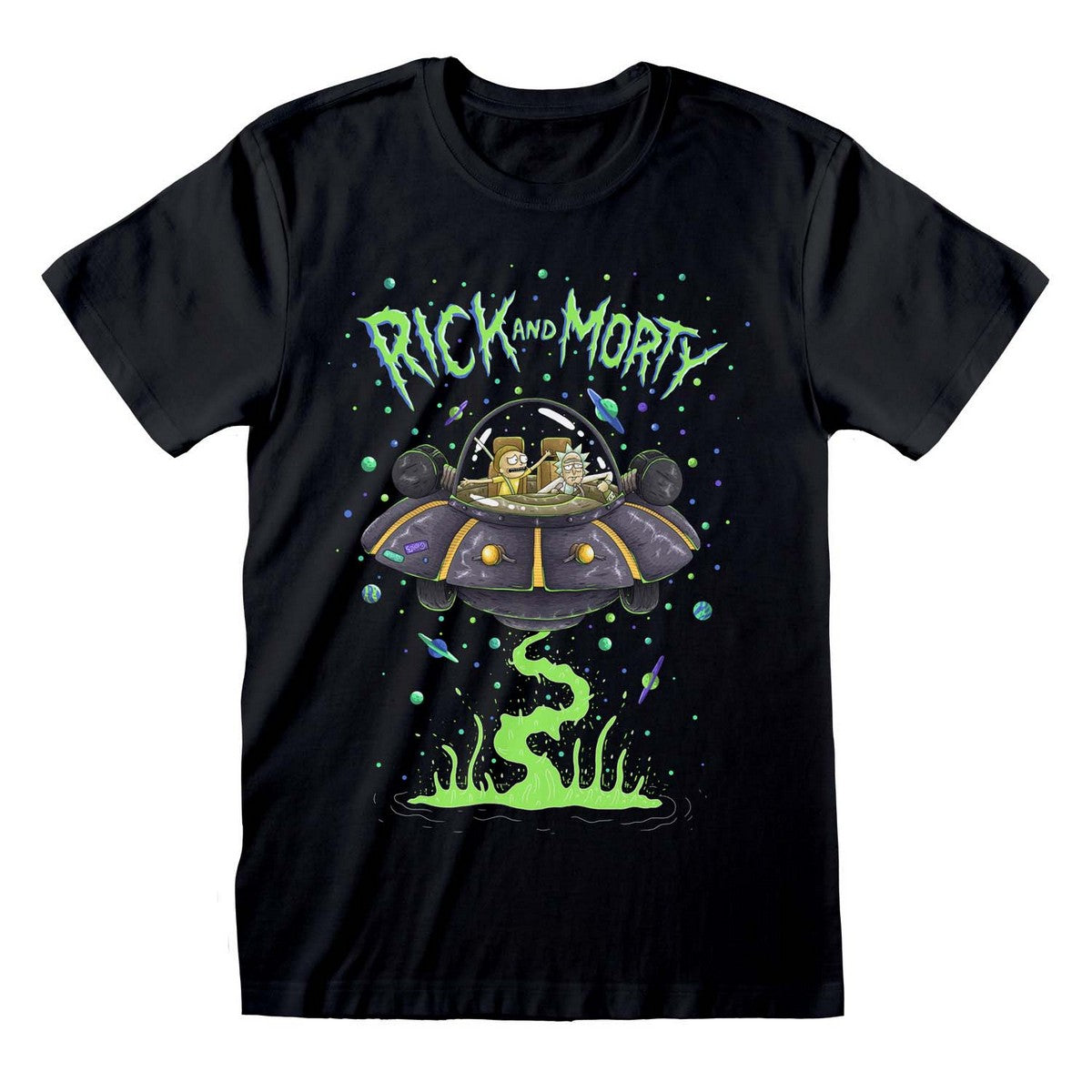 Black - Front - Rick And Morty Unisex Adult Spaceship T-Shirt